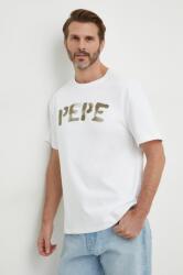 Pepe Jeans tricou din bumbac barbati, culoarea alb, cu imprimeu PPYH-TSM0J7_00X