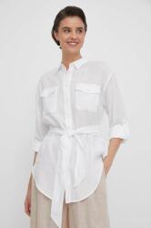 Ralph Lauren Lauren Ralph cămașă de in culoarea alb, cu guler clasic, regular 200786629 PPYH-KDD07T_00X