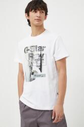 G-Star Raw tricou din bumbac barbati, culoarea alb, cu imprimeu PPYH-TSM049_00X