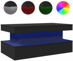 vidaXL fekete dohányzóasztal LED-lámpákkal 90x50x40 cm 839848