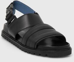 Tommy Hilfiger sandale de piele ELEVATED TH BUCKLE LTH SANDAL barbati, culoarea negru, FM0FM05007 PPYH-OBM0OU_99X