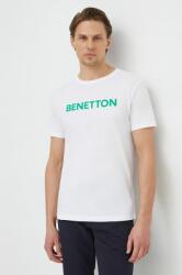 United Colors of Benetton tricou din bumbac barbati, culoarea alb, cu imprimeu PPYH-TSM0UF_00X (3I1XU100A)