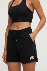 DKNY pantaloni scurti femei, culoarea negru, cu imprimeu, high waist PPYH-SZD00W_99X