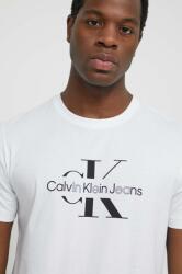 Calvin Klein Jeans tricou din bumbac barbati, culoarea alb, cu imprimeu PPYH-TSM1JF_00X