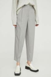Bruuns Bazaar pantaloni femei, culoarea gri, mulata, high waist PPYY-SPD0NY_09X