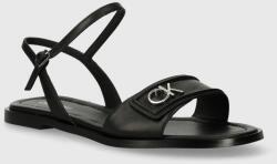 Calvin Klein sandale de piele FLAT SANDAL RELOCK LTH femei, culoarea negru, HW0HW01942 PPYH-OBD2I8_99X
