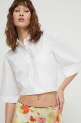 HUGO BOSS cămașă din bumbac femei, culoarea alb, cu guler clasic, relaxed 50512719 PPYH-KDD0A7_00X