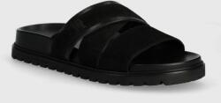 Tommy Hilfiger papuci din piele ELEVATED TH CRISS SUEDE SANDAL barbati, culoarea negru, FM0FM05065 PPYH-KLM02Y_99X
