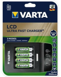 VARTA LCD Ultra Fast Charger AA/AAA NiMH/NiCd akkumulátor töltő fekete + 4x AA NiMH 2100mAh battery (57685101441)