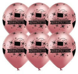Qualatex Ballagási latex lufi 11" 28cm Ballagásodra szeretettel! , Chrome, pink, 6db (LUFI524566)