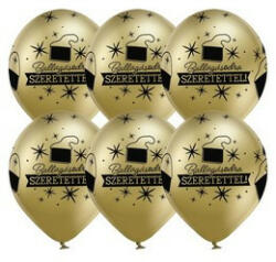  Ballagási latex lufi 11" 28cm Ballagásodra szeretettel! , Chrome, Arany, 6db (LUFI969048)