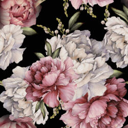 Takoy Szabadidő anyag/Futter Milano 150cm bazsarózsák fekete alapon