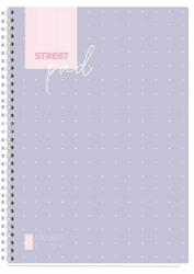 STREET Spirálfüzet STREET Pad A/4 kockás 100 lapos lila pöttyös (67166)
