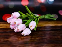 Minikek Tulipán művirág csokor RealTouch, 10 szál, Púder rózsaszín