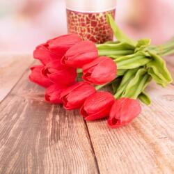Minikek Tulipán művirág csokor RealTouch, 10 szál, Rúzspiros