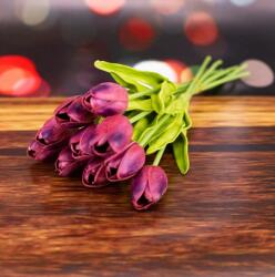 Minikek Tulipán művirág csokor RealTouch, 10 szál, Éji lila
