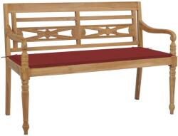 vidaXL Bancă Batavia cu pernă roșie, 120 cm, lemn masiv de tec (3062160) - comfy