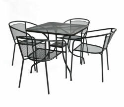 ROJAPLAST ZWMT-80 SET fém kerti asztal napernyőlyukkal, 4 db székkel - fekete (609-11-_609-2) - plazaweb