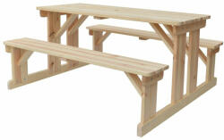 ROJAPLAST Piknik masiv fa kerti bútor garnitúra, egybeépítve, natúr (245-18) - plazaweb