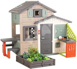 Smoby Căsuța Prietenilor ecologică cu nisipar multifuncțional în grădină în culori naturale Friends House Evo Playhouse Green Sm extensibilă (SM810229-S)