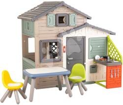 Smoby Căsuța Prietenilor ecologică cu loc de stat în grădină în culori naturale Friends House Evo Playhouse Green Smoby extensibilă (SM810229-X) Casuta pentru copii
