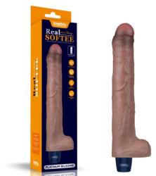 Lovetoy Vibrator Realist Real Softee, 10 Moduri Vibratii, Silicon Platinat, USB, Maro, 26.6 cm Vibrator