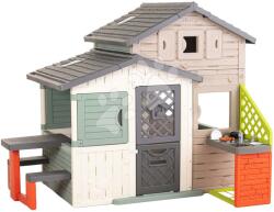 Smoby Ökobarát Jóbarátok házikó hátsó konyhácskával natúr színvilágban Friends House Evo Playhouse Green Smoby bővíthető (SM810229-SZ)