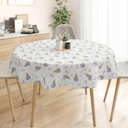 Goldea față de masă decorativă loneta - lavandă și fluturi pe bej natural - rotundă Ø 160 cm Fata de masa