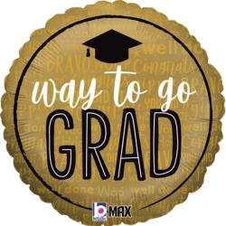  Fólia lufi ballagásra "Way to go Grad" arany színű 45 cm (")