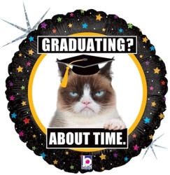 Fólia lufi ballagásra Grumpy cat ballagós kalapban "Graduating? About time" felirattal 45 cm (1058036549H-P)