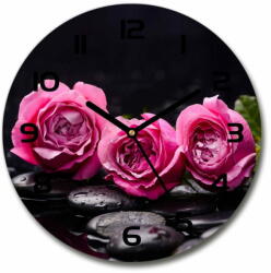  Wallmuralia. hu Kerek üvegóra Rózsaszín rózsa fekete fi 30 cm