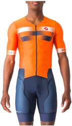 Castelli - costum trisuit triatlon pentru barbati, maneca scurta Free Sanremo SS Suit - portocaliu briliant albastru indigo belgian (CAS-8620092-480)