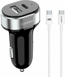 Earldom Зарядно устройство за кола Earldom ES-CC14, 1xUSB, 1xType-C, С PD Type-C кабел, Черен - 40354