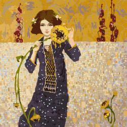 Ideyka Set pictura pe numere, cu sasiu, Fata cu floarea soarelui - Tolstukhin Artem, 40x40 cm (KHO2610)