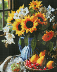 Ideyka Set goblen cu diamante, cu sasiu, Natura statica cu floarea soarelui, 40x50 cm (AMO7867)