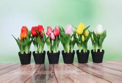 Minikek Cserepes tulipán művirág Real Touch prémium, 24cm - Katicapiros