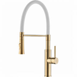 Laveo SHIRE zuhanyfejes csaptelep rugalmas tömlővel, fehér / arany (BQH_G78D) - mosibolt