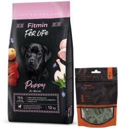 Fitmin DOG For Life Puppy 12kg+FITMIN Tratament dentar pentru câini cu alge marine în formă de cub 70g