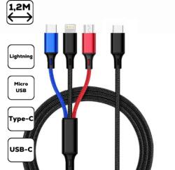Cellect USB-C apa - USB-C/Lightning/Micro-USB apa töltő kábel - Fekete (1.2m) (5999112876120) (5999112876120)