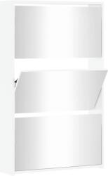vidaXL magasfényű fehér 3 szintes cipőszekrény tükörrel 63x17x102, 5 cm (342637) (342637)
