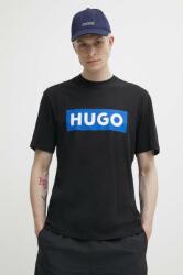 Hugo Blue pamut póló fekete, férfi, nyomott mintás - fekete M - answear - 13 990 Ft