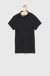 Abercrombie & Fitch gyerek póló fekete, félgarbó nyakú - fekete 158-164