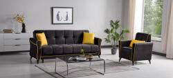  Set 3+1+1 Viktorya Lada Depozitare Tapitat Catifea Negru Galben (cod 13222) (C2582) Canapea