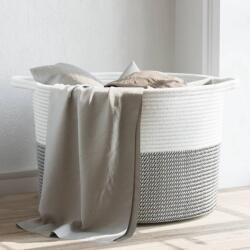 vidaXL Кош за пране сиво и бяло Ø55x36 см памук (358470)