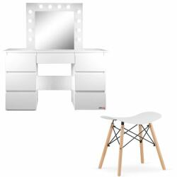 Artool Masa de toaleta/machiaj + Taburet Korfu, alba, cu oglinda si LED-uri, Vanessa, 130x43x143 cm GartenVIP DiyLine