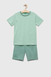 United Colors of Benetton gyerek pamut pizsama zöld, sima - zöld 130