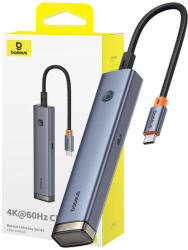 Baseus Ultra Joy Series 6-Port HUB AIR, USB-C - HDMI, USB3.0x2, USB2.0, C3.0, PD, 4K@60Hz (szürke)