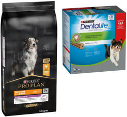PRO PLAN 14kg Medium & Large Adult 7+ Optiage csirke & rizs száraz kutyatáp + 24db Dentalife snack közepes testű kutyákna ingyen