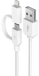 DEVIA Кабел Devia - 2 в 1, USB-A/Micro USB/Lightning, 1 m, бял (6952897987107)