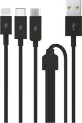 Ttec Кабел ttec - Trio Charge, USB-A/USB-C/Micro USB/Lightning, 1.2 m, черен (8694470827476)